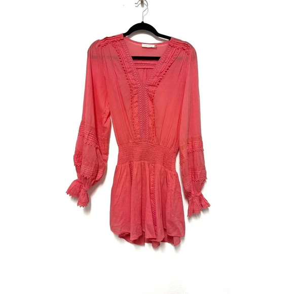 EUC $375 Ramy Brook Patty Patty Crochet-Trim Mini Dress - Long-Sleeve V-Neck - Picture 5 of 12